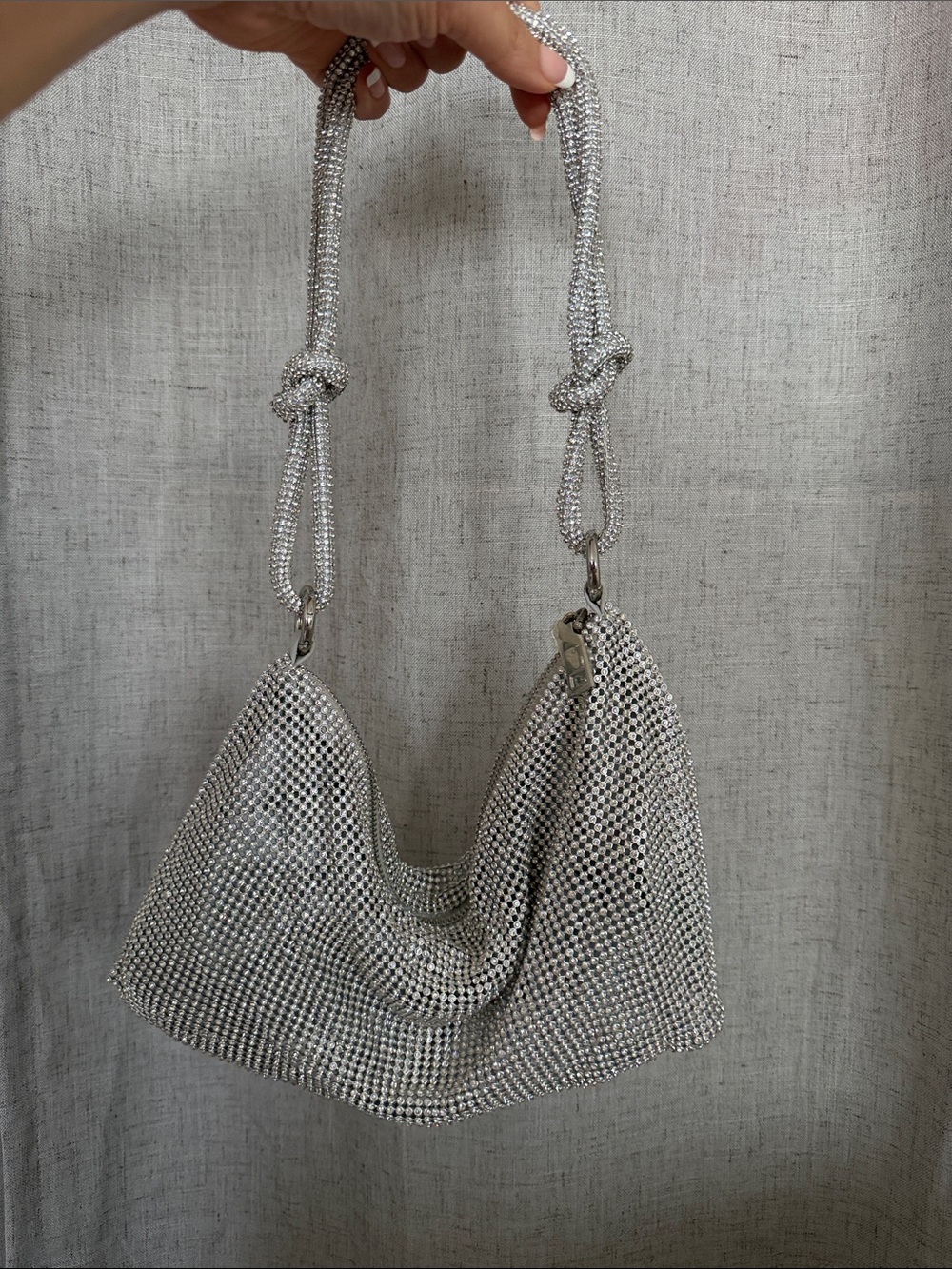 Silver Mesh Knot-Handle Women’s Shoulder Bag